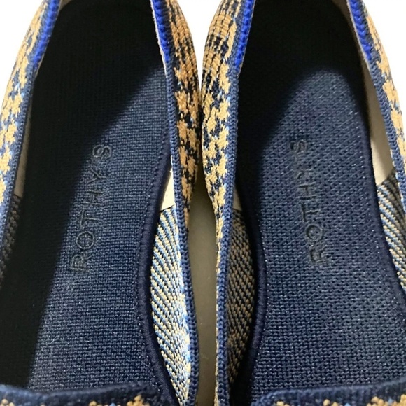 ROTHY'S The Loafer Sapphire & Camel Houndstooth Check Round Toe Flats Loafers - Picture 12 of 12